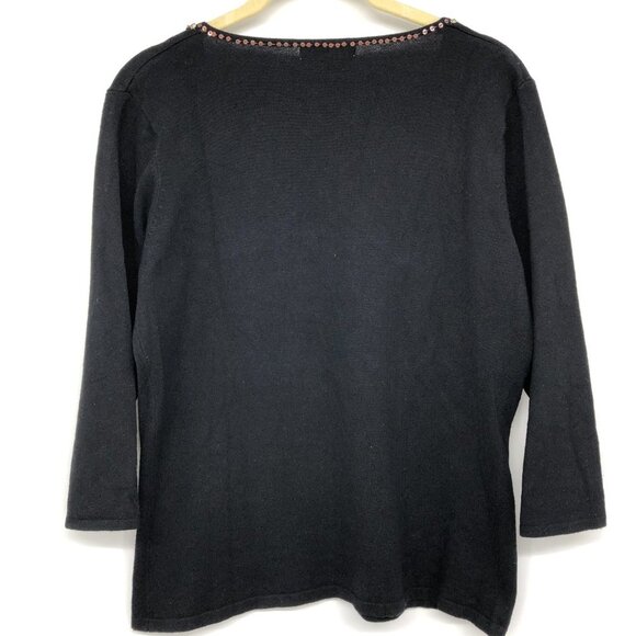 Jessica Black shell embellished V-neckline 3/4 Sleeve Blouse size ~M - Picture 2 of 12
